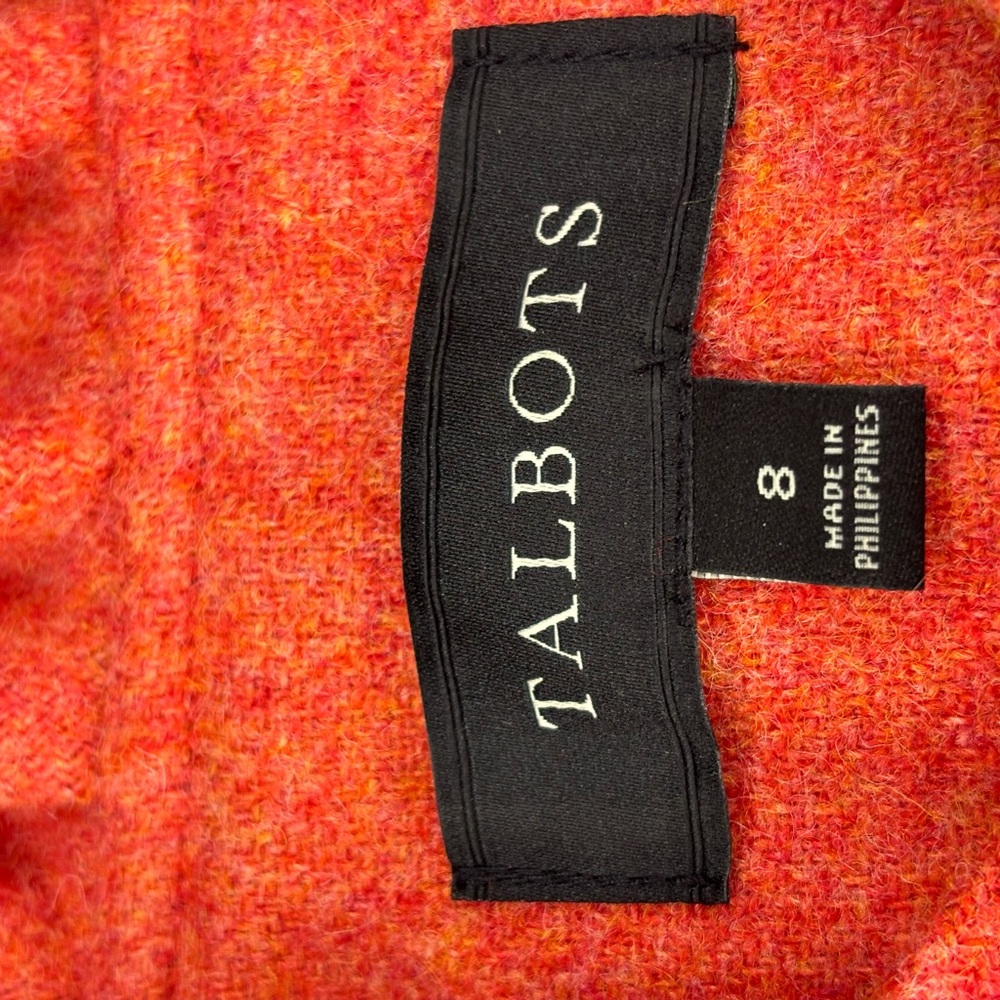 Talbots Orange Wool Blend Blazer with Gold Buttons Ruffle Trim Peplum Size 8 - Picture 8 of 12